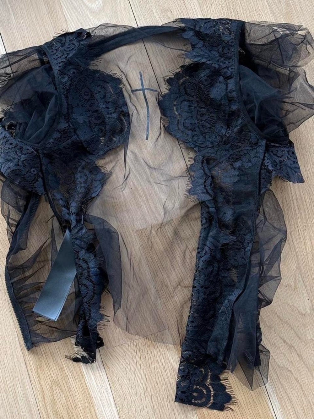 Gothic Sheer Black Lace Paneled Mesh Top sz M - Picture 3 of 3